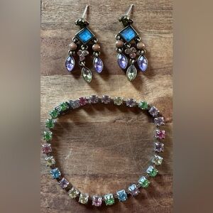 Vintage Colorful Gemstone Bracelet and Earrings Set